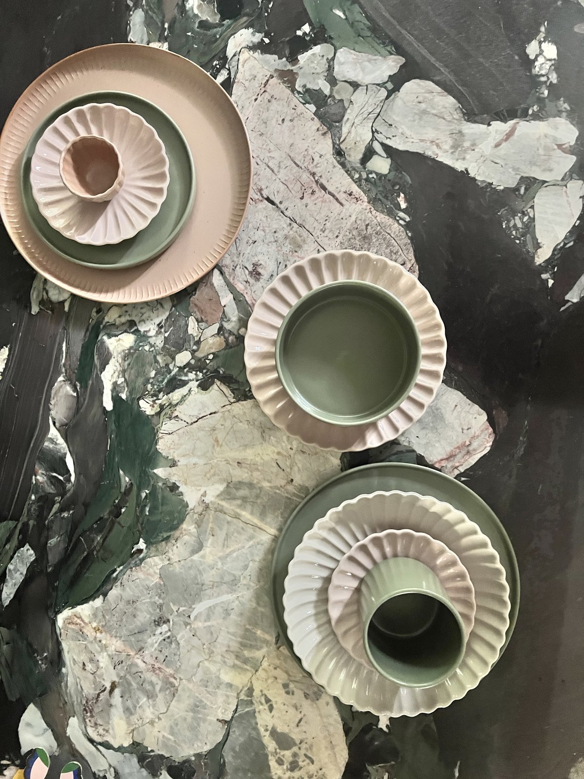 Ceramics in sage and dusky pink